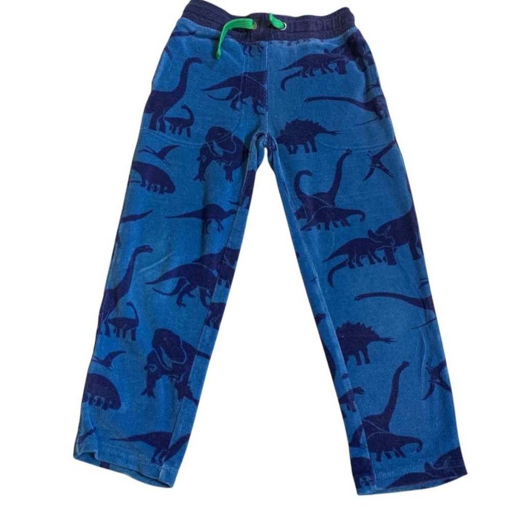 Mini Boden Boys Blue Dinosaur Towelling Jogger Pants 6Y Terry Sweatpants